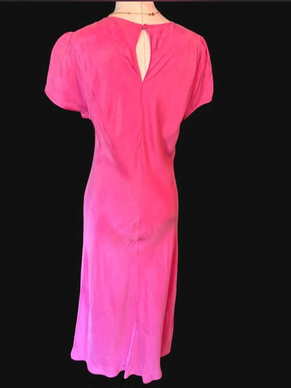J. Crew Hot Pink puff sleeve midi dress silky feeling material size 12